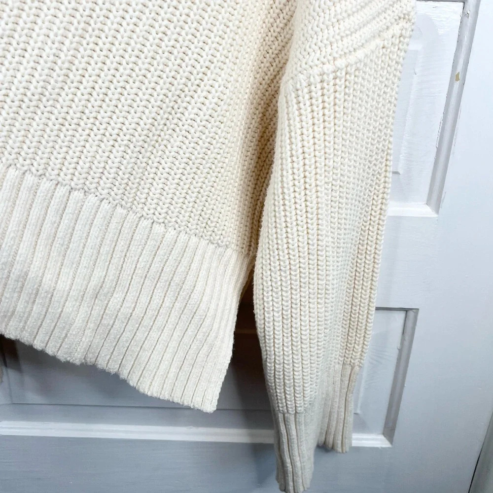 Madewell Women's Ivory Turtleneck Sweater Size L Long Sleeve Boxy Knit Cropped - Picture 10 of 12